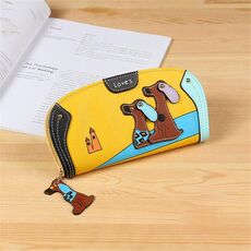 Portafoglio da donna con pochette lunga per cuccioli con cucitura carina (giallo)