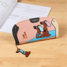 Portafoglio da donna con pochette lunga per cuccioli con cucitura carina (rosa)