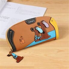 Portafoglio da donna con pochette lunga con cucitura a cucitura carina Portafoglio con cerniera lungo (caffè)