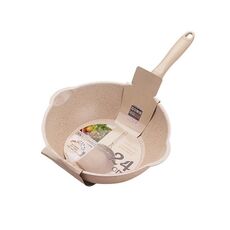 Padella antiaderente per uso domestico in pietra Maifan con fondo spesso, piccola padella, colore: 24 cm beige senza coperchio