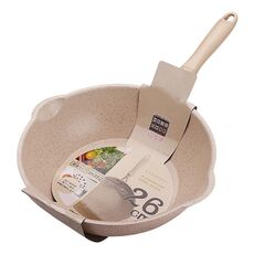 Padella antiaderente per uso domestico in pietra Maifan con fondo spesso per uso domestico, colore: 26 cm beige