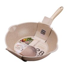 Padella antiaderente per uso domestico in pietra Maifan con fondo spesso, piccola padella antiaderente, colore: 28 cm beige senza coperchio