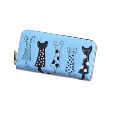 Portamonete con motivo a gatto Portafoglio per il tempo libero Porta carte di credito Borsa in pelle PU Portafoglio donna (blu)