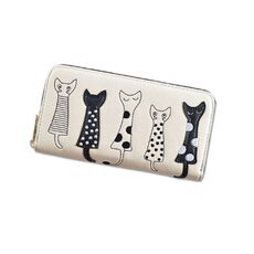 Portamonete modello gatto Portafoglio per il tempo libero Porta carte di credito Borsa in pelle PU Portafoglio donna (bianco crema)