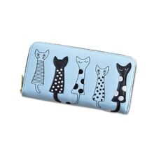 Portamonete con motivo a gatto Portafoglio per il tempo libero Porta carte di credito Borsa in pelle PU Portafoglio donna (azzurro)