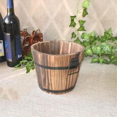Balcone Verdure Succulente Vaso da fiori in legno carbonizzato Retro Secchio di legno piccolo Decorazione della casa, Taglia: L, Stile: Bocca piatta
