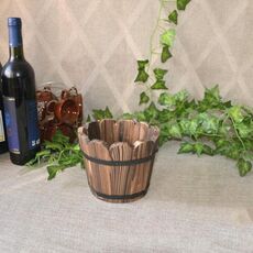 Balcone Verdure Succulente Vaso da fiori in legno carbonizzato Retro Secchio di legno piccolo Decorazione per la casa, Taglia: M, Stile: Bocca ondulata