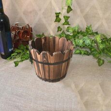 Balcone Verdure Succulente Vaso da fiori in legno carbonizzato Retro Secchio di legno piccolo Decorazione per la casa, Taglia: L, Stile: Bocca ondulata