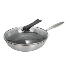 Wok a fondo piatto per uso domestico in acciaio inossidabile 304 senza olio e non rivestito adatto per fornelli a induzione a gas, dimensioni: 32 cm