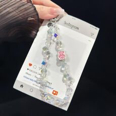 Catena per cellulare con cristalli a forma di sfera di diamante (bianca)