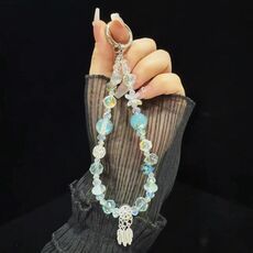 Catena per cellulare con perline in lamina d'oro acchiappasogni e cristalli (blu)