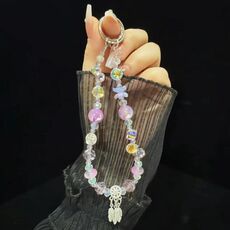 Catena per cellulare con perline di cristallo in lamina d'oro acchiappasogni (viola)