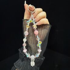 Catena per cellulare con perline di cristallo in lamina d'oro acchiappasogni (rosa)