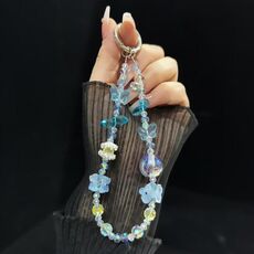 Perline di fiori secchi, cristallo a farfalla, catena per cellulare (blu)