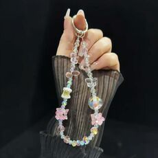 Perline di fiori secchi, cristallo a forma di farfalla, catena per cellulare (rosa)