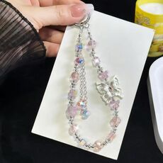Bracciale con perline di cristallo e nappa a farfalla tridimensionale (rosa)