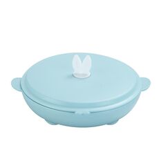 Piatto da pranzo in acciaio inossidabile per neonati Orecchie da coniglio a forma di cartone animato Grata Stoviglie per studenti Integratore alimentare per neonati Formazione Ciotola di riso Piatto fast food (Blu)