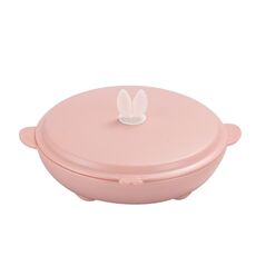 Piatto da pranzo in acciaio inossidabile per neonato Orecchie da coniglio a forma di grata Articoli per la tavola per studenti Integratore alimentare per neonati Formazione Ciotola di riso Piatto per fast food (Rosa)