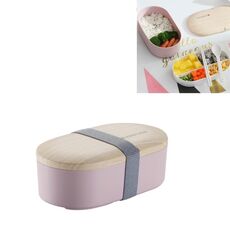 Scatola pranzo ovale semplice scatola per il pranzo a prova di perdite di sushi in legno con posate (rosa)