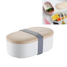 Contenitore per il pranzo ovale semplice in legno sigillato per sushi Contenitore per il pranzo a prova di perdite con posate (bianco)