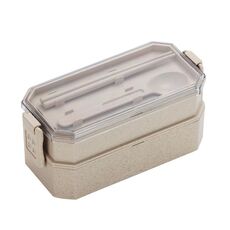Set di posate per contenitori per il pranzo per studenti in plastica per microonde a doppio strato (beige)