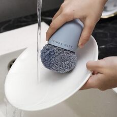 Sfera di pulizia in poliestere Manico per uso domestico Pennello per pulizia Cucina Manico corto Pennello per lavastoviglie, Colore: blu