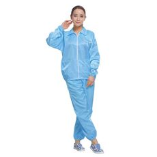 Risvolto spaccato antistatico Abbigliamento senza polvere Abbigliamento protettivo per alimenti a strisce, taglia: XXXL (blu)