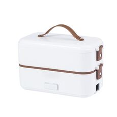 Forno a microonde multifunzionale con contenitore per il pranzo elettrico da cucina elettrica plug-in, colore: bianco a doppio strato (spina britannica)