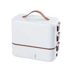 Forno a microonde multifunzionale con scatola per il pranzo elettrica da cucina elettrica plug-in, colore: tre strati di bianco (spina europea)