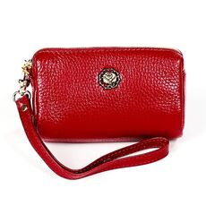 2033 Borsa per cosmetici portatile in pelle con cerniera portatile da donna piccola con cordino (rosso)