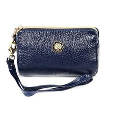 2033 Borsa per portafogli in pelle con cerniera portatile da donna piccola borsa cosmetica con cordino (blu scuro)
