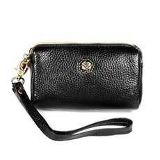 2033 Borsa per cosmetici portatile in pelle con cerniera portatile da donna piccola con cordino (nero)