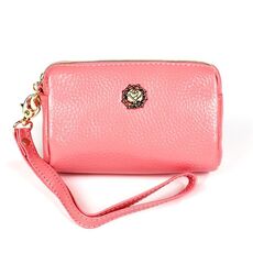 2033 Borsa per cosmetici in pelle con cerniera portatile da donna piccola con cordino (rosa)