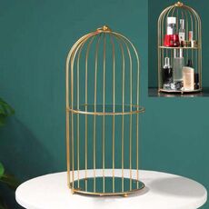 Scaffale portaoggetti per cosmetici Gabbia per uccelli Scaffale da tavolo per cassettiera per la cura della pelle, dimensioni: grande, colore: oro