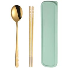 Set di stoviglie portatile da ufficio per studenti in acciaio inossidabile, specifica: 2 pezzi / set, colore: oro