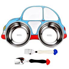 Piatto piano per auto per bambini in acciaio inossidabile 304, stile: blu
