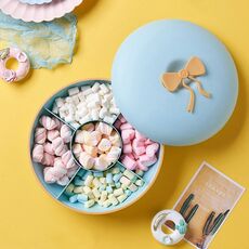 Soggiorno Casa Vassoio per pasticceria creativo Snack Box Dessert Frutta secca Caramelle Piatto di frutta in plastica, Stile: Rotondo (Blu)