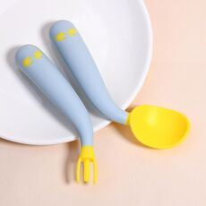Bambino che impara a mangiare Bending Training Gomito Twisting Spoon Fork (blu)