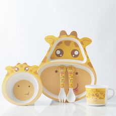 Set di stoviglie per bambini in fibra di bambù Set di piatti per integratori alimentari per bambini simpatico cartone animato domestico (040 Giraffe)