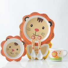 Set di stoviglie per bambini in fibra di bambù Set di piatti per integratori alimentari per bambini simpatico cartone animato per la casa (042 Lion)