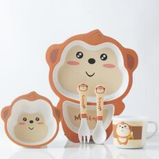 Set di stoviglie per bambini in fibra di bambù Set di piatti per integratori alimentari per bambini simpatico cartone animato per la casa (043 Monkey)
