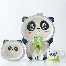 Set di stoviglie per bambini in fibra di bambù Set di piatti per integratori alimentari per bambini simpatico cartone animato per la casa (044 Panda)