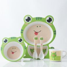 Set di stoviglie per bambini in fibra di bambù Set di piatti per integratori alimentari per bambini simpatico cartone animato domestico (045 Frog)