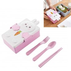 Bento Box in paglia di grano dei cartoni animati Divisione per bambini che escono Scatola per alimenti complementari Scatola per il pranzo per studenti sana e rispettosa dell'ambiente (Rosa)