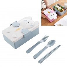 Bento Box in paglia di grano dei cartoni animati Divisione per bambini che escono Scatola per alimenti complementari Scatola per il pranzo per studenti sana e rispettosa dell'ambiente (Blu)