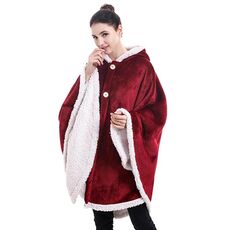 Coperta scialle morbida e calda in flanella tinta unita, colore: rosso vino