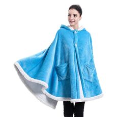Coperta scialle morbida e calda in flanella tinta unita, colore: blu