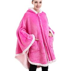 Coperta scialle morbida e calda in flanella tinta unita, colore: rosa rossa