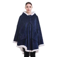Coperta scialle morbida e calda in flanella tinta unita, colore: blu scuro