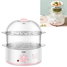 LINGRUI Timer Mini fornello per uova multifunzione Spegnimento automatico Macchina per la colazione domestica, Spina CN, Specifica: Doppi strati (Rosa)